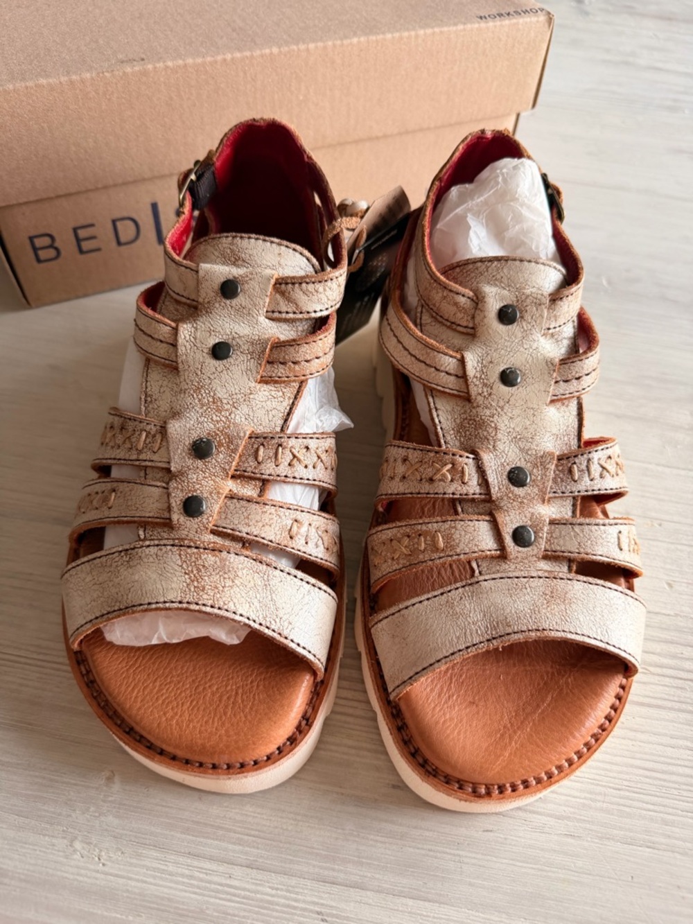 BED|STU  Beige Leather Sandal with Knotted Accent